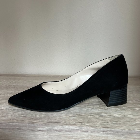 ELODIEBlack Suede Block Heel Pointed Toe Pumps Shoes - Picture 3 of 7